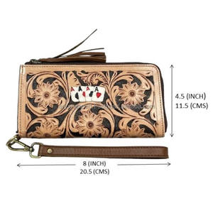 Nouvel Arrivage 2026 Portefeuille Zippé en Cuir Véritable Fait Main à Motifs Floraux, Porte-Cartes RFID, Pochette à Dragonne pour Femme - Product Image 2