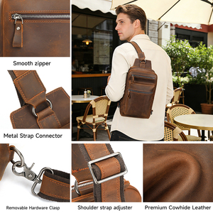 Bolso Bandolera de Cuero Genuino para Hombre, Gran Capacidad, Mochila de un Solo Hombro, Bolso de Viaje, Bolso de Pecho de Cuero para Hombre - Product Image 6