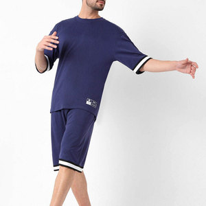 Men's Sporty Two-Piece Set Color Blocking Breathable <b>Polyester</b> <b>T</b>-<b>Shirt</b> and Shorts Quick Dry Knitted Summer Wear - Product Image 5