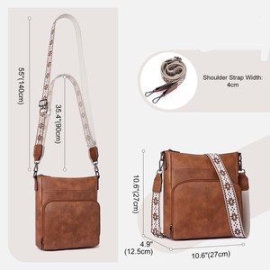 Sac bandoulière en cuir PU pour femme, sangle réglable, imprimé géométrique, fermeture éclair lisse, usage quotidien, marron, provenant d'un fournisseur indien - Product Image 5