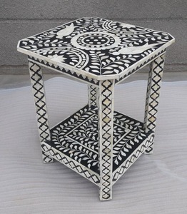 Tabouret de luxe noir fait main en nacre pour la décoration intérieure, design moderne personnalisé, tabouret indien en nacre - Product Image 6