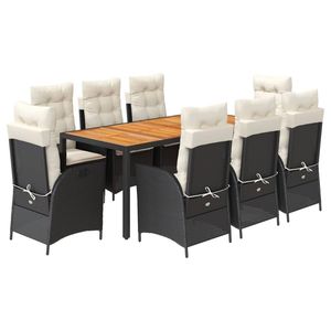 Ensemble de salle à manger de jardin avec accoudoirs réglables en 9 pièces, collection en rotin PE noir - Product Image 2