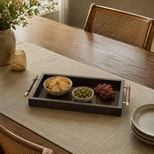 Luxury Rectangular Wooden Serving Tray with Brass Handles Premium Decorative Tray for Home Hotel Restaurant <b>Coffee</b> <b>Table</b> Serving - Product Image 4