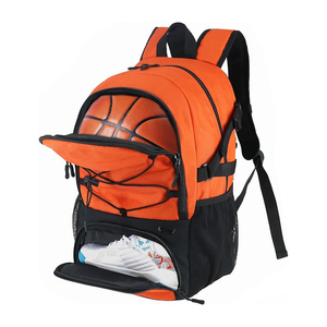 Sac à dos de sport orange haute visibilité avec compartiment séparé en filet pour ballons et support à chaussures intégré pour les athlètes - Product Image 1