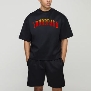 <b>Top</b> Quality Plus Size Streetwear 2 Piece Set Regular Fit T-shirt Knee Short Custom Silk Screen Printed Logo Solid 100% Cotton - Product Image 4