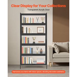 Vetrina Espositiva a 5 Ripiani in Legno Naturale con Ante in Acrilico, Alta 68 cm, Libreria per Casa, Ufficio, Soggiorno, Esposizione Modelli - Product Image 4