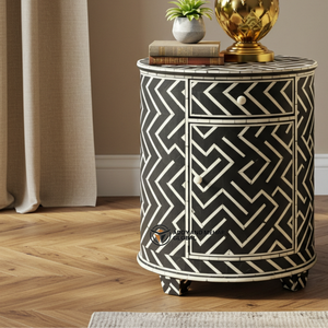 โต๊ะข้างเตียงลายก้างปลาสีดำขาว งานแฮนด์เมด เป็นมิตรกับสิ่งแวดล้อม พร้อมลิ้นชัก 2 ช่อง โต๊ะข้างตกแต่งห้องนั่งเล่นสไตล์โมเดิร์น - Product Image 5