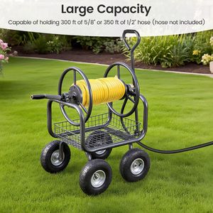 Carrello Avvolgitubo da Giardino Grande Capacità 300 Piedi con 4 Ruote e Cesto Portaoggetti - Product Image 3