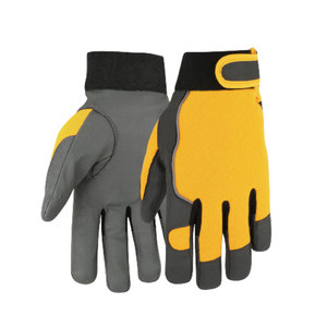 General Purpose Safety <b>Gloves</b> Yellow And Gray PU Leather Textured Fingertips Anti Slip Elastic Wristband - Product Image 3