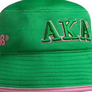 AKA Forest Green & Light Pink Raised 3D Embroidered <b>Bucket</b> <b>Hat</b> <b>Reversible</b> Greek Sorority Cap OEM ODM Wholesale - Product Image 4