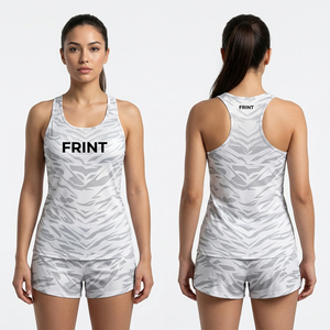 Custom OEM ODM Logo Sports <b>Women</b> Activewear Tank <b>Top</b> and Shorts Set Sleeveless Fitness Vest Sports Bra <b>Camo</b> Print Workout Outfit - Product Image 2