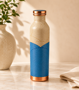 Botella de Agua de Cobre Geométrica Azul, Botella de Cobre Puro para Bebidas, Botella de Cobre de Lujo con Diseño Impreso, Botella de Agua de Cobre con Patrón Abstracto Moderno - Product Image 1