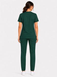 Tenues médicales respirantes personnalisables avec logo – Ensemble de blouses et pantalons à col en V, extensibles et doux, à manches courtes, pour hôpital et infirmières - Product Image 5