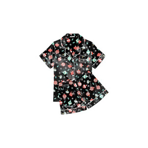 Conjunto de Pijama de Seda para Mujer, Suave, de Manga Corta, con Botones, Top y Pantalones Cortos, 2 Piezas - Product Image 6