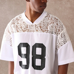 Premium White Mesh Lace Jersey <b>TShirt</b> for Men Women Oversized Streetwear Fashion Sports Inspired Number Print Graphic Breathable - Product Image 4
