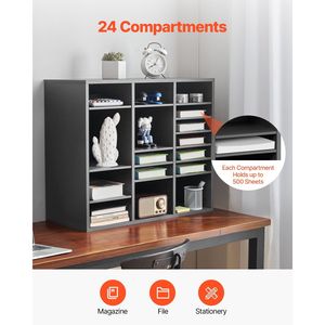 Organizzatore per Ufficio in Legno a 24 Scomparti con Ripiani Regolabili in MDF, Armadietto Portadocumenti - Product Image 4