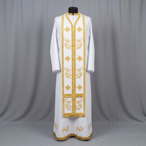 Vestimenta Eclesiástica Blanca Personalizada de Manga Larga con Bordado, Túnica Formal con Cuentas, Vestido Formal para Sacerdote con Bordado de Hilo Metálico, Unisex para Adultos - Product Image 1