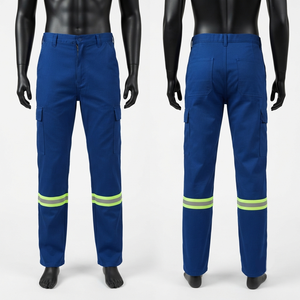 Premium 245 GSM Poly Cotton Corduroy Straight Mid Waist Waterproof Breathable Royal Blue <b>Work</b> Uniform Cargo <b>Pants</b> - Product Image 1