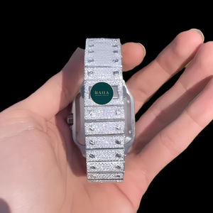 Montre de luxe RAHA en moissanite, 42 mm, acier inoxydable, mouvement à quartz analogique, verre saphir, chiffres romains, fermoir déployant - Product Image 3