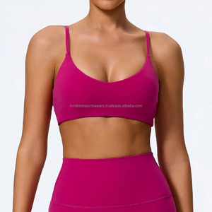 FONILBEST Pink Crop Top Spaghetti Strap Scoop Neck Solid <b>Colour</b> Women's Workout Wear Custom Design - Product Image 2