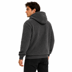 Sweat-shirt à capuche en sherpa pour homme avec logo personnalisé, poche kangourou, couleur unie, sweat-shirt en sherpa personnalisé pour homme - Product Image 6