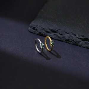 Boucles d'oreilles créoles ovales en agate mousse, solitaires, minimalistes, en argent sterling 925 plaqué or 14 carats, bijoux pour cartilage - Product Image 3
