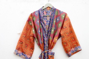 Veste Kimono en Soie Mélangée Poly Robe Courte en Soie Poly - Product Image 4