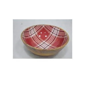 Bol à salade en bois artisanal, bol de service imprimé en tartan rouge de luxe, grand bol rond pour fruits, pour restaurant, décoration de la maison, bol en bois - Product Image 1