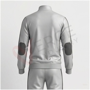 Ensemble de survêtement gris pour homme, manches longues, col montant, fermeture éclair sur le devant, couleur unie, respirant, décontracté, pour l'automne, coupe classique - Product Image 2
