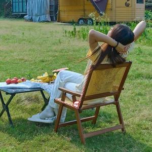 Chaise de camping pliante extérieure <span class=keywords><strong>double</strong></span> personne chaise de pique-nique de plage en bambou Portable fauteuil de loisirs en rotin PE - Product Image 6