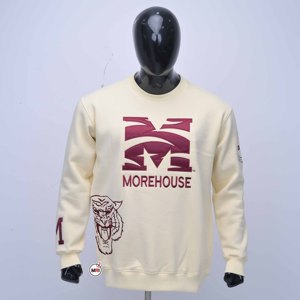 เสื้อสเวตเชิ้ตปักลาย Morehouse College คอกลม ทรงปกติสำหรับผู้ชาย ขายส่ง ผ้าฟลีซลำลอง สีแดงเลือดหมู ลายเสือ - Product Image 1