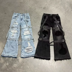 2026 HaiYao High Quality Custom <b>Jeans</b> Ripped Distressed Rivet Wide Leg Streetwear Hiphop Y2K OEM ODM Cotton Men's Denim <b>Jeans</b> - Product Image 4