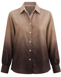 Camisa de Manga Larga para Mujer, Color Caqui a Marrón Oscuro Degradado, Blusa Casual de Oficina, Fabricante, Ropa Personalizada OEM - Product Image 1