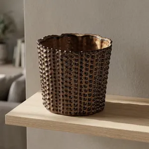 Maceta de Gres Esmaltado Marrón, Maceta de Cerámica Texturizada, Recipiente Decorativo para Mesa, Decoración Rústica Moderna para el Hogar - Product Image 5