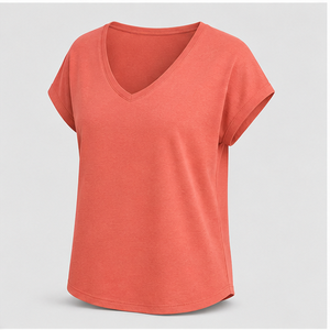 Camiseta de Mujer con Cuello en V, Manga Corta y Corte Holgado, Color Coral, WTS-0138 - Product Image 3