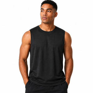 Débardeur sans manches noir pour homme, col rond, séchage rapide, couleur unie, vêtements de sport décontractés - Product Image 1