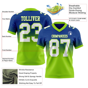Maillot de football personnalisé Royal blanc et vert fluo en mesh, authentique, délavé, tendance, col en V, séchage rapide, impression par sublimation - Product Image 2