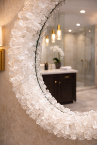 Espejo de Pared LED de Cristal de Selenita de Lujo, Espejo de Baño Moderno Hecho a Mano con Piedra Natural, Espejo Decorativo de Pared para el Hogar - Product Image 5