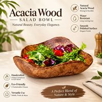Bol de service artisanal en bois d'acacia de qualité supérieure avec bord naturel, sans BPA, pour salades et fruits, idéal pour les fêtes, la cuisine rustique et la table de salle à manger