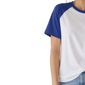 Camiseta Deportiva Personalizada para Mujer, Blanca y Azul Rey, Cuello Redondo, Manga Corta, Algodón Informal, con Logotipo Personalizado, OEM, ODM - Product Image 3