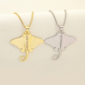 Collar con Colgante de Cabeza de <span class=keywords><strong>Manta</strong></span> Rayo Chapado en Oro QIKU Jewelry, Cadena de Eslabones Casual Estilo Hiphop de Moda con Circonita Cúbica y Regalo - Product Image 6
