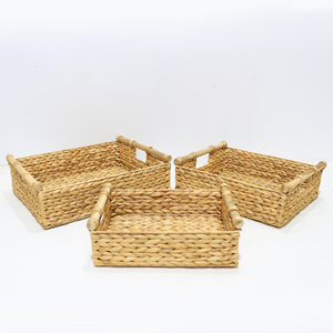 Eco Friendly Organizer Water Hyacinth Storage <b>Basket</b> <b>Rectangular</b> Set with Handles - Product Image 2