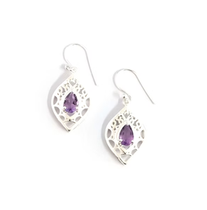 Boucles d'oreilles pendantes en argent 925 pour femmes, améthyste, forme goutte d'eau, pierres précieuses, style ethnique, bijoux pour mariages et soirées - Product Image 2