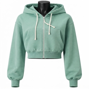 High Quality Women's Long Sleeve <b>Zipper</b> Hooded Crop <b>Top</b> Breathable Gym Custom Logo Crop <b>Top</b> Hoodies - Product Image 1