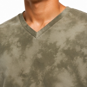 Men V-Neck <b>Tie</b>-Dye Oversized Short Sleeve T-Shirt <b>Knitted</b> Casual Style Camouflage Pattern Regular Length T Shirt For Men - Product Image 4