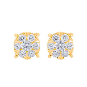 Lab Created Diamond Flower Cluster <b>Earrings</b> 18K <b>Gold</b> | Illusion Solitaire Design | Eco Friendly Conflict Free Bridal Jewelry - Product Image 3
