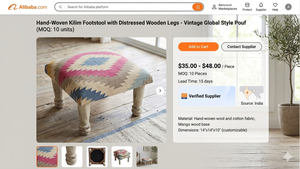 Hot Selling Vintage Kilim <b>Stool</b> Light Weight Square Portrait Design Woven Fabric Home Christmas Decor Factory Supply Portable - Product Image 2