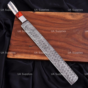 Cuchillo de Damasco Ambidiestro Hecho a Mano Personalizado para Carne de Res, Rebanador de Carne para BBQ de 10 Pulgadas, Afilado como una Navaja, Mango de Resina, Funda de Cuero, Venta al por Mayor - Product Image 3