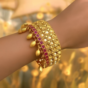 18K Gold Plated <b>Copper</b> & Brass Geometric <b>Bangle</b> with Zircon Pearl Diamond - Product Image 3