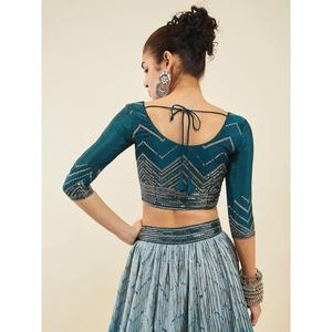 Impresionante lentejuelas azules arte seda boda desgaste Lehenga Choli con Dupatta - Product Image 4